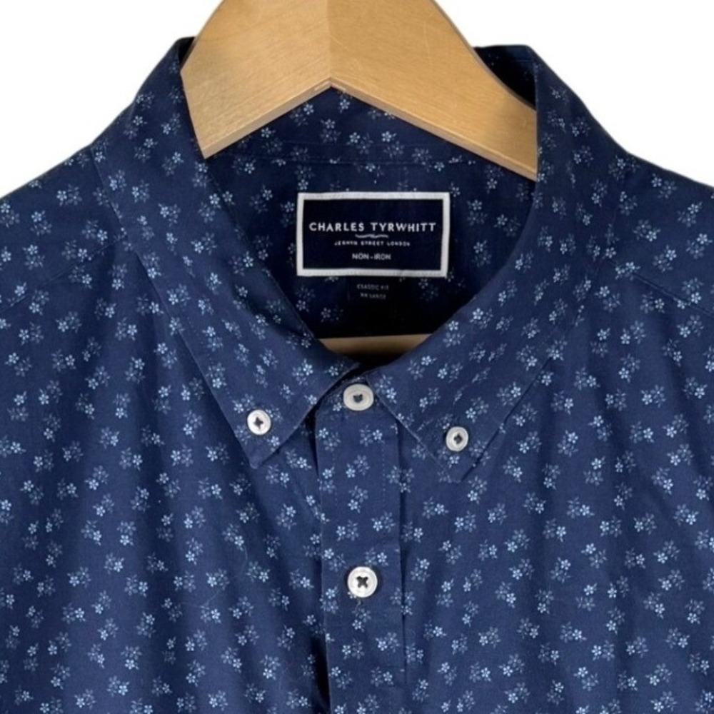 Charles Tyrwhitt Shirt Mens XXL Classic Fit Non-Iron Short Sleeve Floral